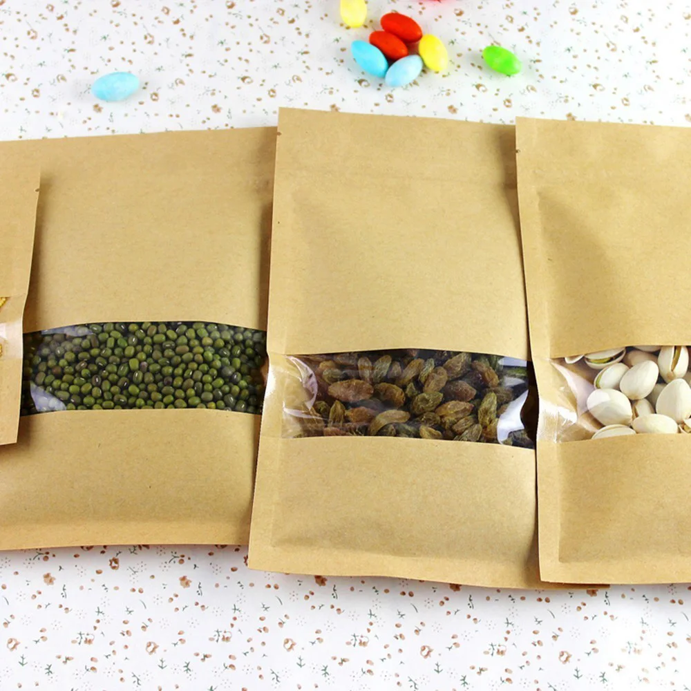 8 unids/pack sellado térmico válvula de pie Ziplock bolsas de papel Kraft con ventana esmerilada bolsa de almacenamiento con cremallera Doypack para galletas - imagen 2