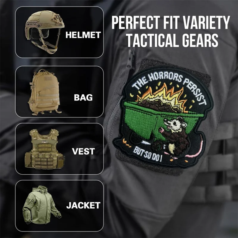 Parche bordado The Horrors Persist But So Do I, insignia de moral táctica con gancho y bucle, pegatinas para mochila, parches para brazalete para ropa