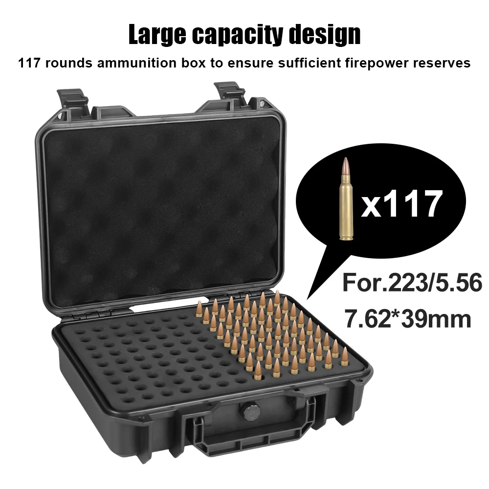 Caja de munición, caja de balas de 7,62x39, 223, 5,56mm, estuche de almacenamiento para transporte de munición y Rifle, caja con soporte para cartuchos abatibles, 50/99/100 rondas - imagen 2