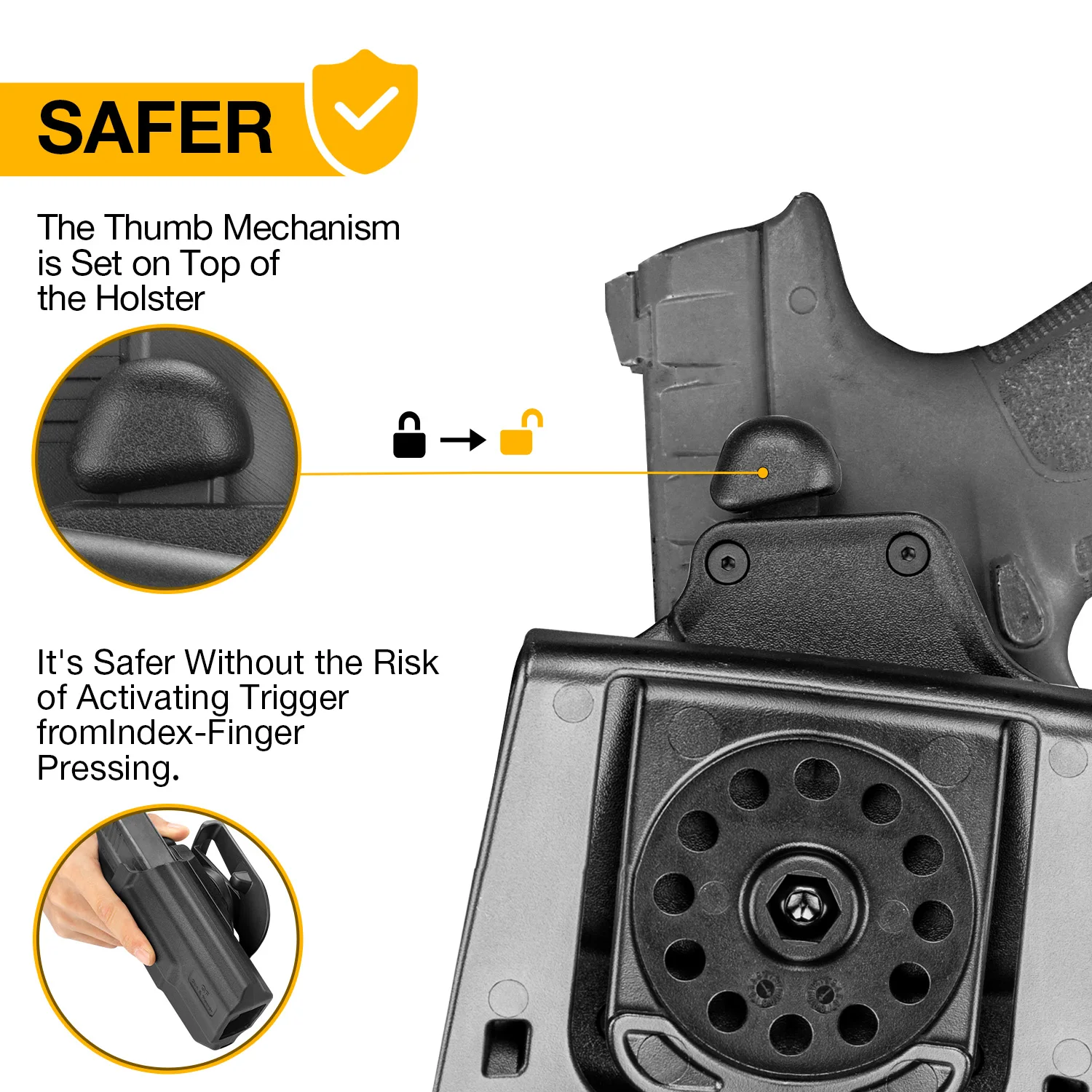 Funda Beretta APX, (no compatible con Beretta APX A1), funda OWB para pulgar compatible con Beretta APX tamaño completo 9 mm/.40, retención de nivel II/360 grados - imagen 4