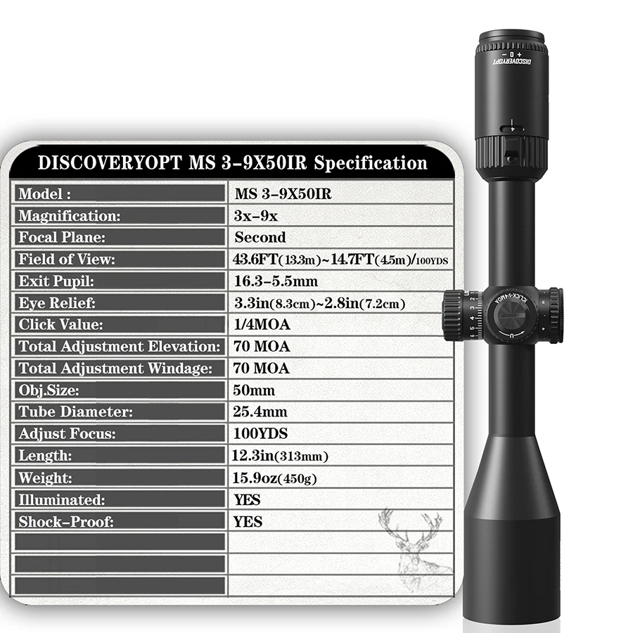 Mira telescópica Discovery 3-9x50IR, mira telescópica para francotirador, alcance óptico iluminado en rojo o verde, segunda mira plana - imagen 3