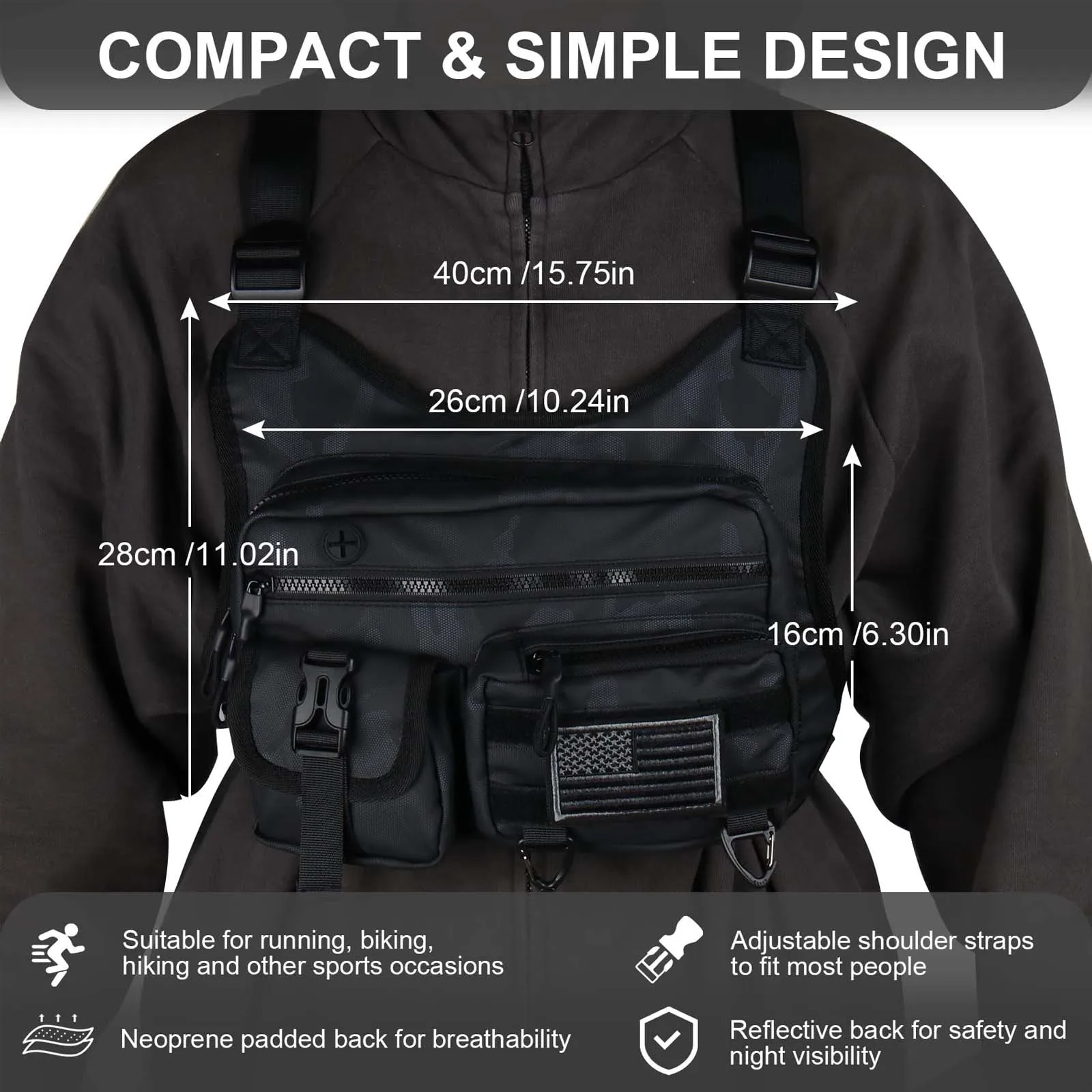 Bolsa de pecho para hombres y mujeres con funda de pistola extraíble, chaleco táctico EDC ajustable para correr, entrenamientos deportivos - imagen 2