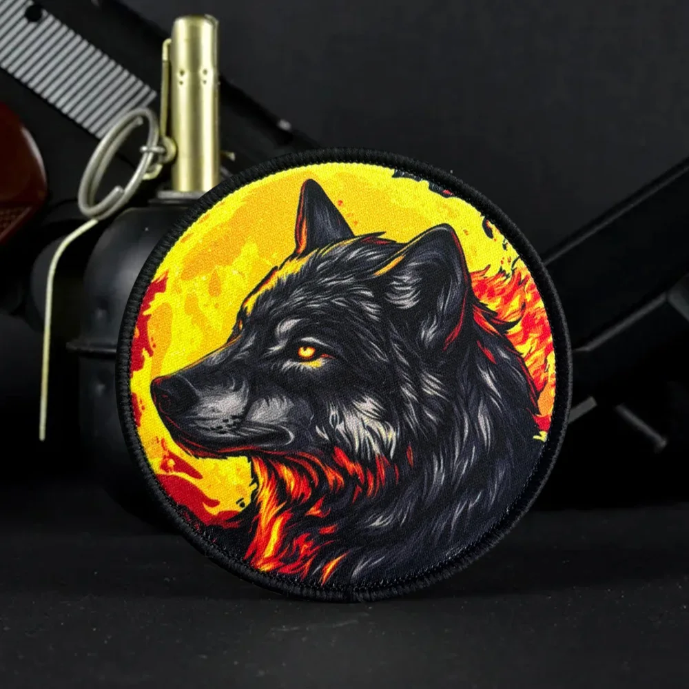 Parche táctico de moral de lobo y llama feroz, parches militares con gancho para accesorios de ropa, chaleco, mochila, pegatinas, apliques