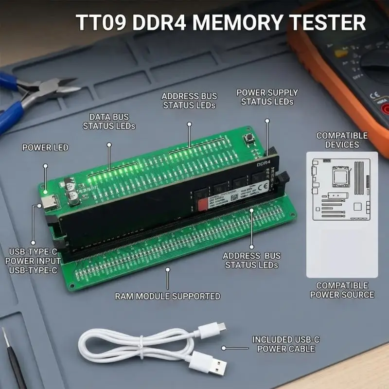 Probador test memoria DDR4 DIMM con luz LED para PC - imagen 3