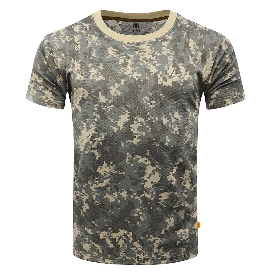 Camiseta táctica de camuflaje para hombre, ropa informal a la moda con cuello redondo, camisetas de manga corta de verano para deportes al aire libre de gran tamaño - imagen 3