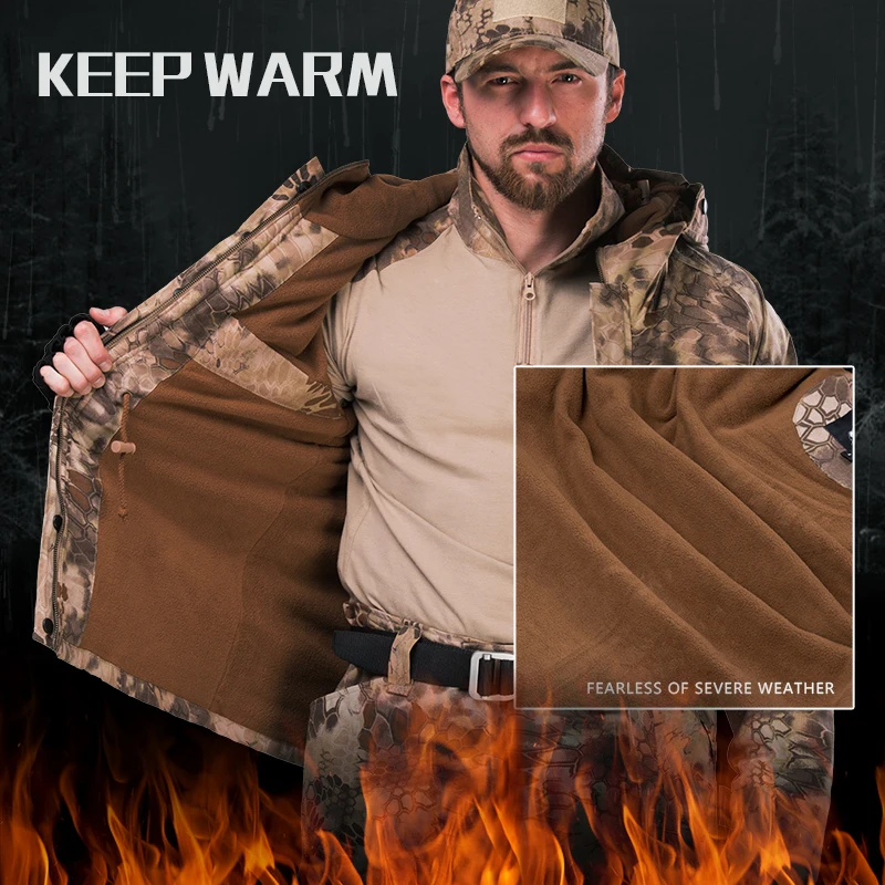 HAN WILD-Chaqueta de forro polar para hombre, chaqueta táctica G8, ropa de caza, senderismo, cortavientos con capucha cálida, Camuflaje del ejército - imagen 5