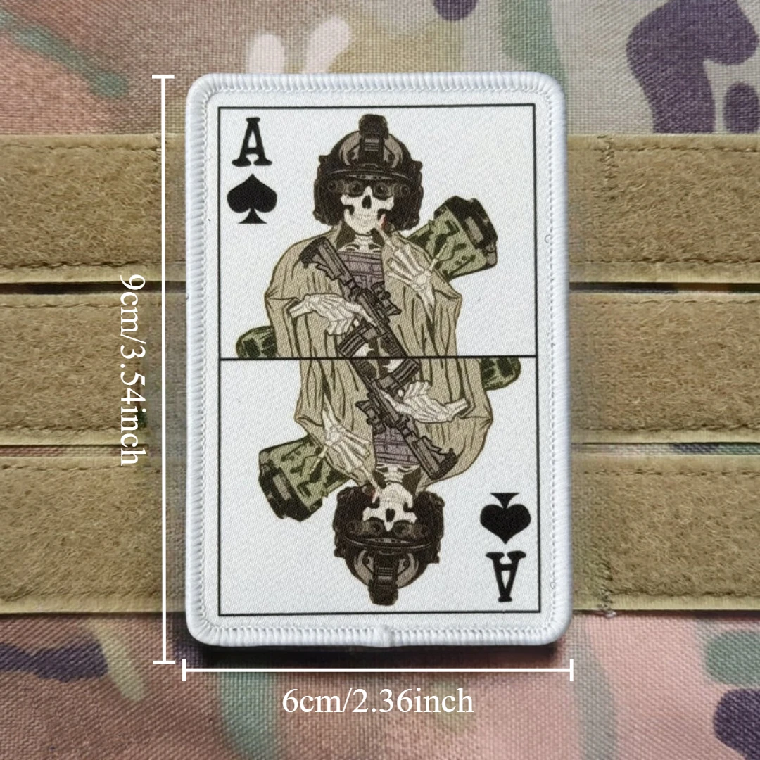 Parche táctico de moral de la tarjeta de operador Ace, brazalete del ejército militar, parches de gancho y bucle impresos con calavera para ropa, pegatina para mochila - imagen 3