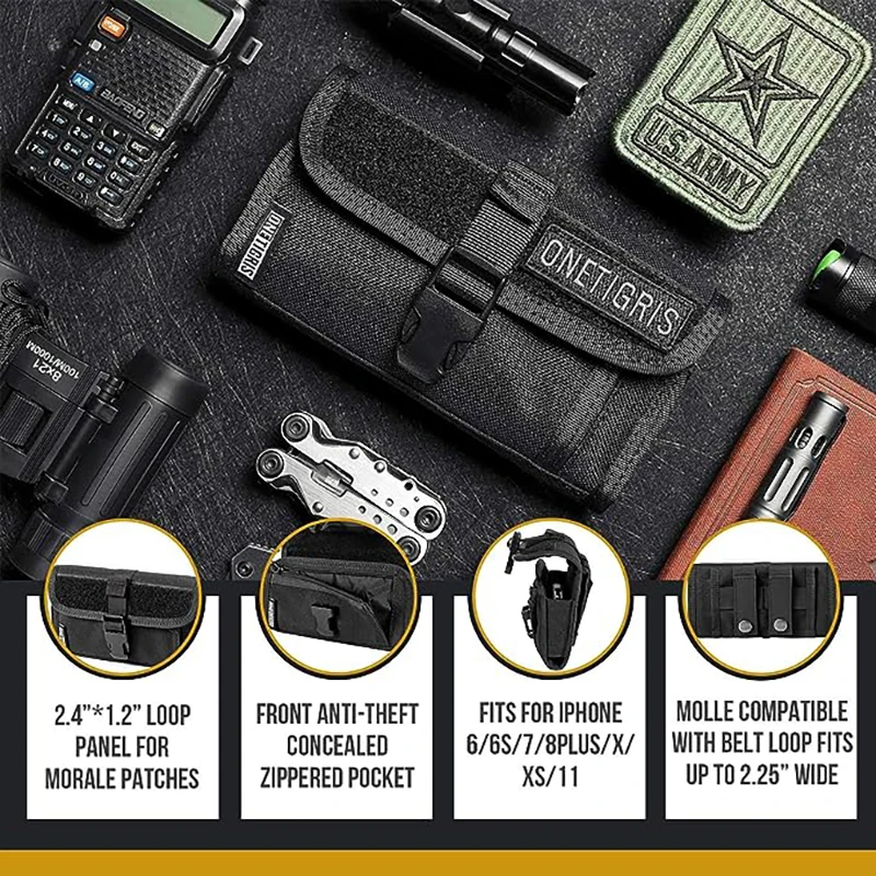 ONETIGRIS Bolsa táctica para teléfono con correa MOLLE, hebilla UTX, riñonera con cremallera para cinturón de 2,25", se adapta a teléfonos móviles de 4,7" 5,5" 6,1" - imagen 5