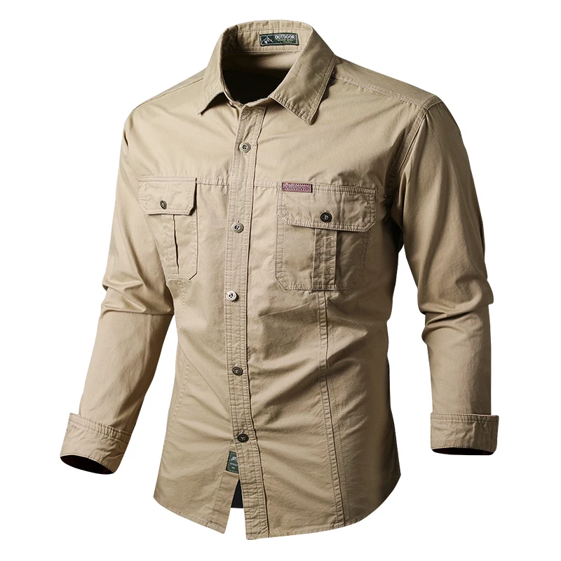 Camisas militares de carga para hombre, Tops ajustados informales de algodón, camisa táctica de manga larga para exteriores, camisas de trabajo de mezclilla del ejército, primavera y otoño - imagen 3