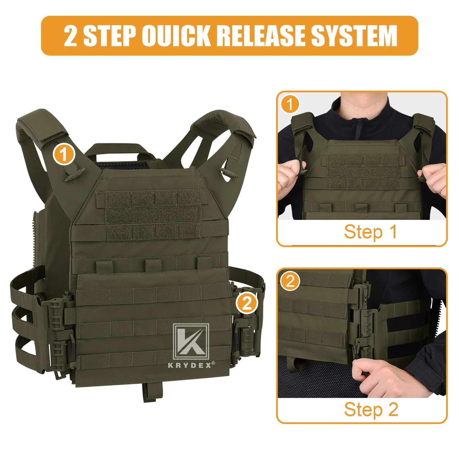 KRYDEX 500D Tactical JPC 2.0 Plate Carrier Quick Release Tube Cummerbund Assaulter Armor Vest - imagen 2