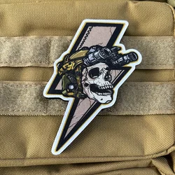 Parche táctico de calavera relámpago, insignia de moral de muerte, estampado de logotipo relámpago, gancho y bucle, pegatina para mochila militar
