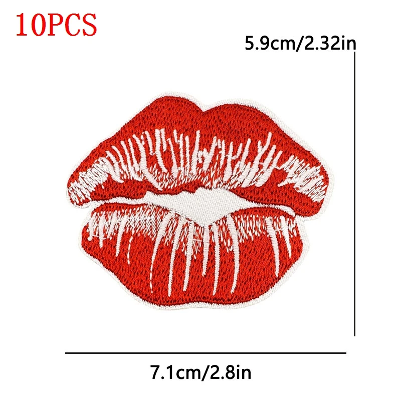 10 unids/lote, venta al por mayor, parches negros y rojos, parches para planchar con inicio de corazón para clithing, parches bordados de labios de amor en accesorios para pantalones vaqueros - imagen 5