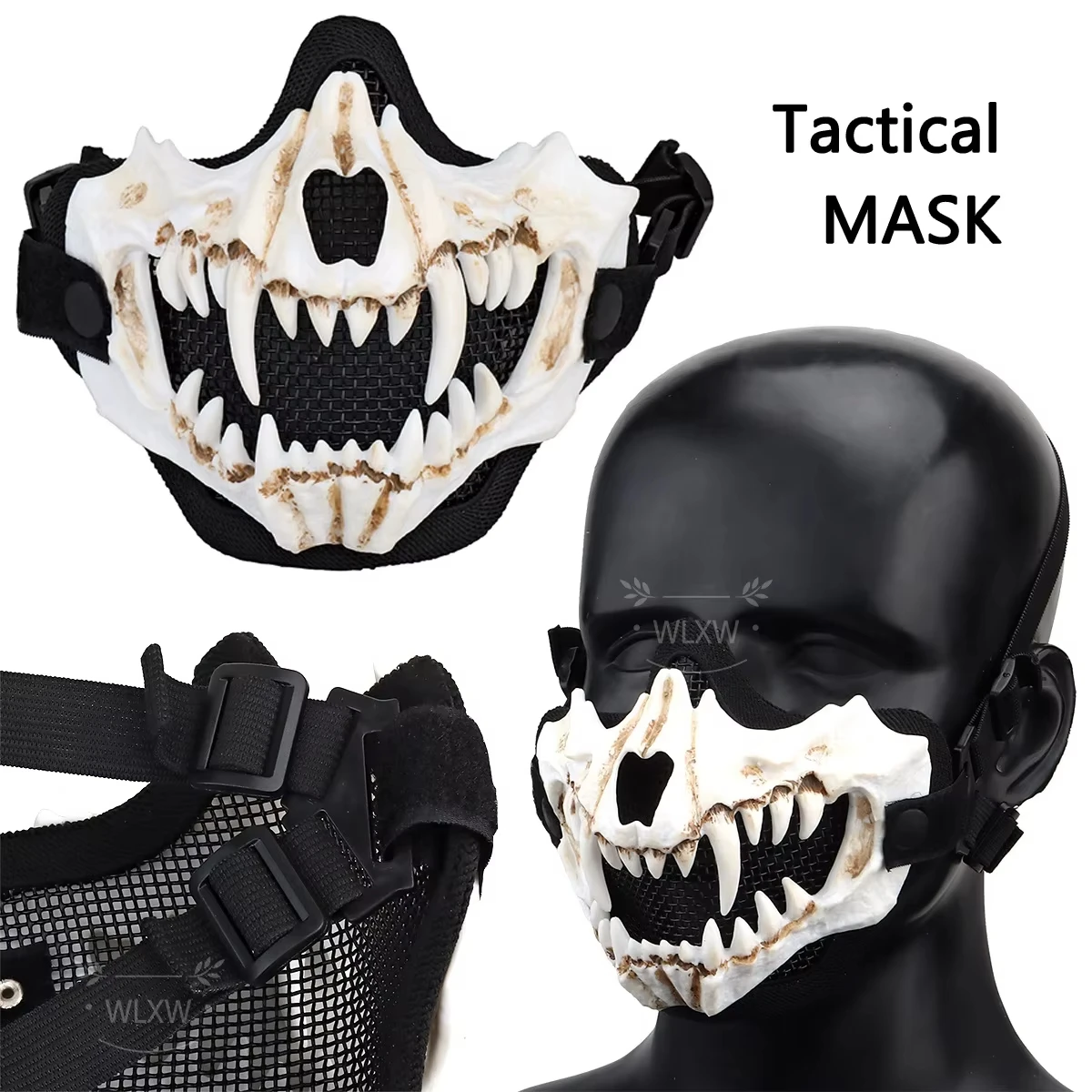 Casco táctico MICH Airsoft, conjunto de máscara de esqueleto de malla de media cara con gafas, máscara de protección Airsoft, equipo de tiro de caza al aire libre - imagen 4