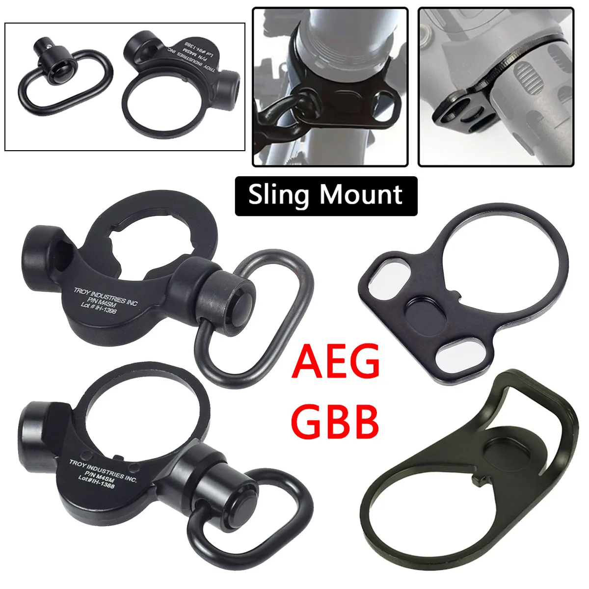 Adaptador de montaje giratorio de eslinga táctica, posición de placa final AEG de doble cara, receptor de separación rápida, hebilla de correa de Clip QD Flexible M4 M16