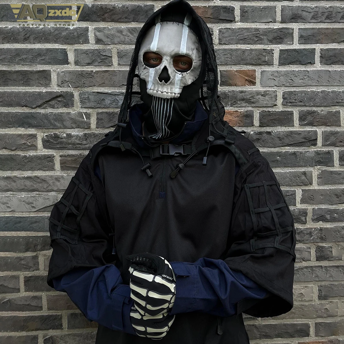 AQzxdc Cod Dark Ops Ghost Conjunto de equipo táctico – Traje sigiloso con mascarilla de calavera, Ghillie, camisa y guantes, para disfraz de Halloween - imagen 2