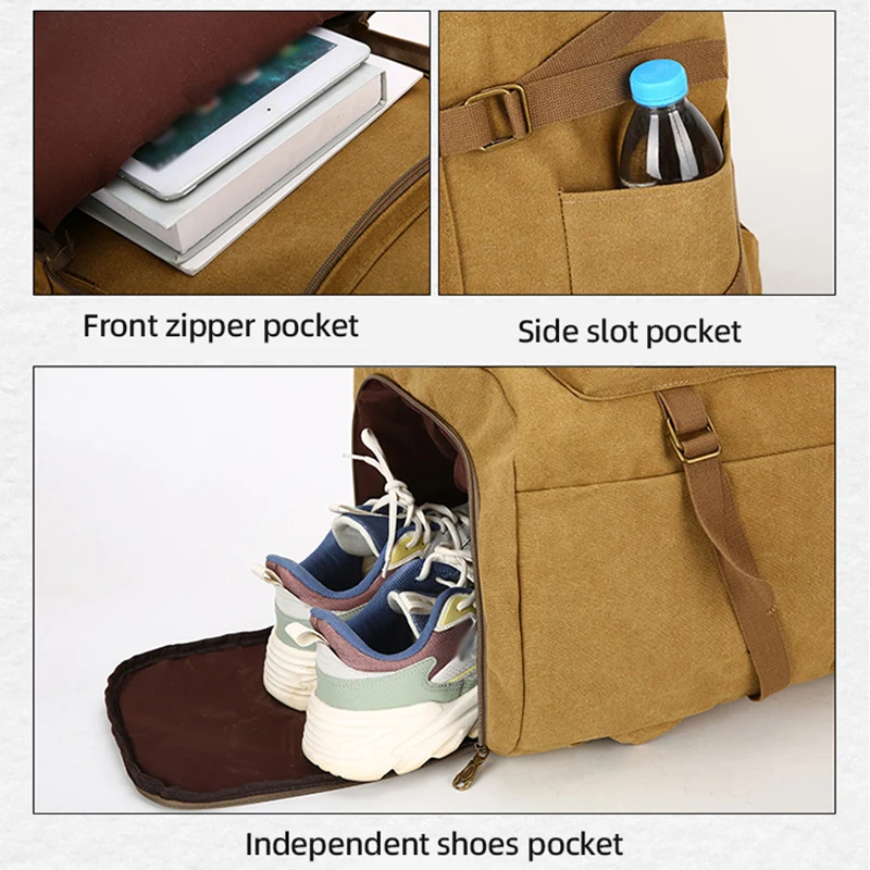 Bolso de viaje grande de lona para hombre, mochila de gimnasio para montañismo, bolso de cubo para equipaje masculino, bolsos de hombro para acampar, bolso de mano para mujer - imagen 5