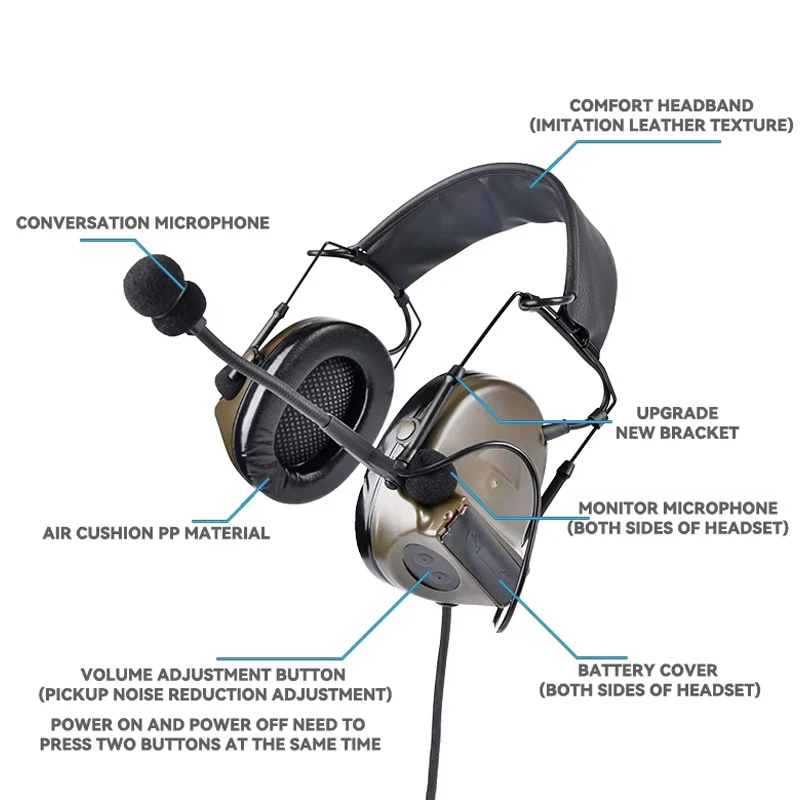 WADSN-auriculares tácticos C2 Comta 2, comunicación para caza al aire libre, tiro, accesorios Airsoft, Kenwood U94 PTT - imagen 5