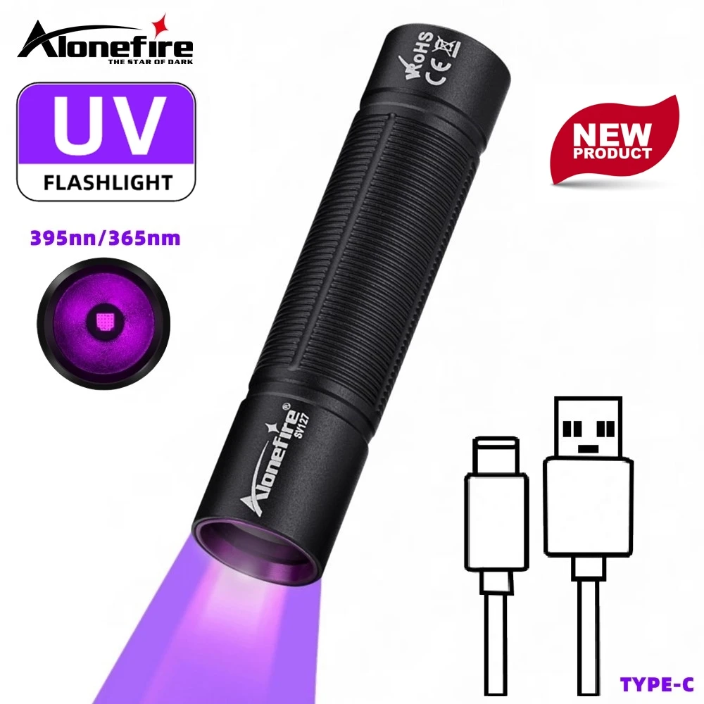 Mini linterna UV de alto brillo, luz negra de 365nm/395nm, recargable por USB, marcador de orina para perros y gatos, linterna ligera con detección de escorpión y dinero - imagen 2