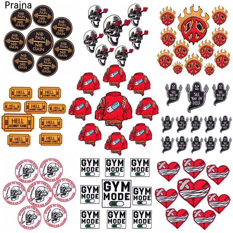 Prajna-parches bordados de fantasma para ropa, insignias, letras, para planchar, pegatinas, 10 piezas