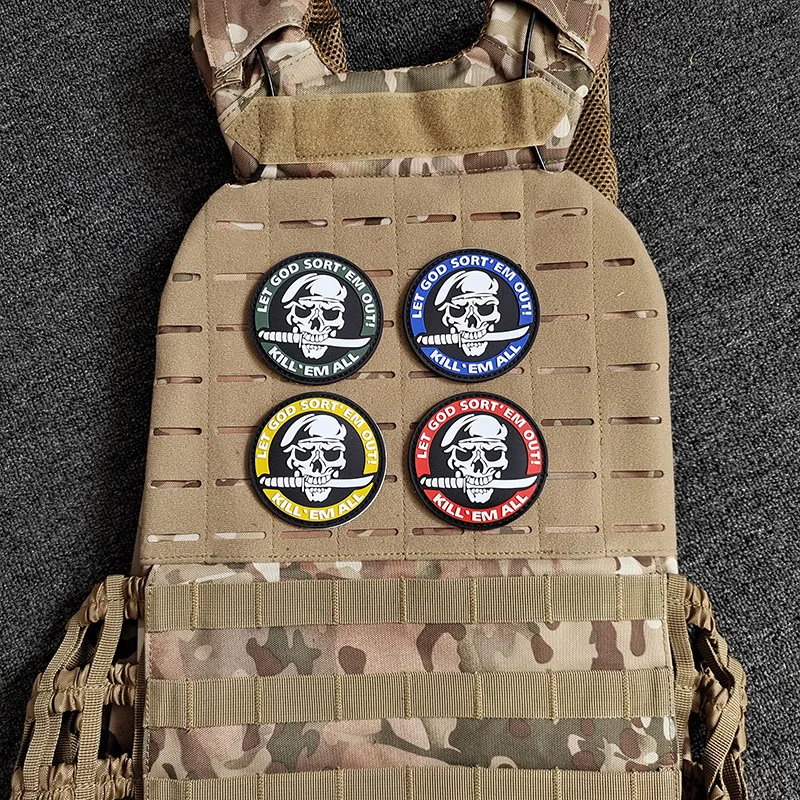 Parches de goma de calavera de PVC 3D, parche decorativo militar táctico sin cuchillo, insignias de combate de One Shot One Kill para bolsas con gorro - imagen 3