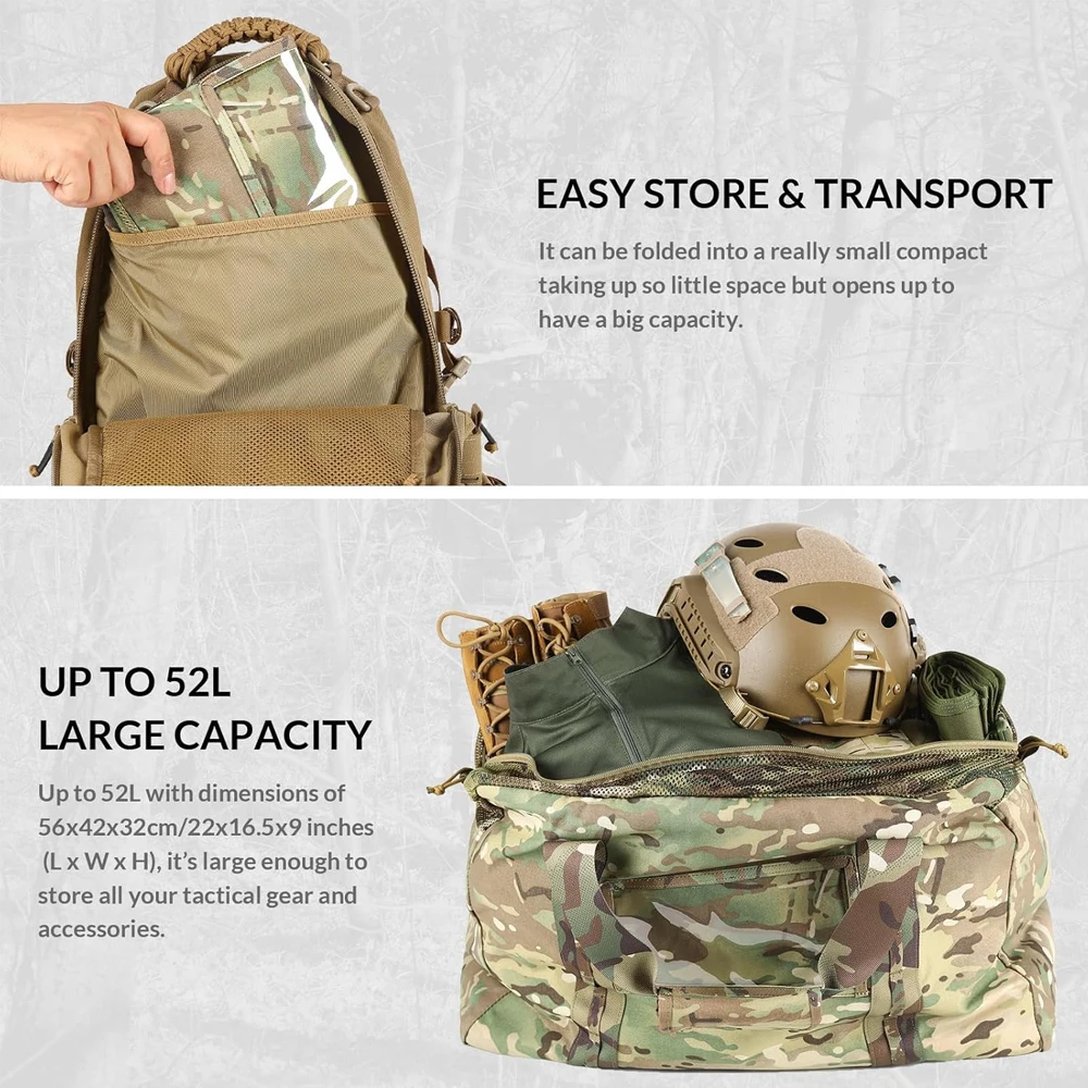 Bolsa de lona militar Extra grande de 52L, bolsa táctica del ejército para acampar, senderismo, tiro, viajes, camuflaje de supervivencia sigilosa, paquete al aire libre - imagen 4