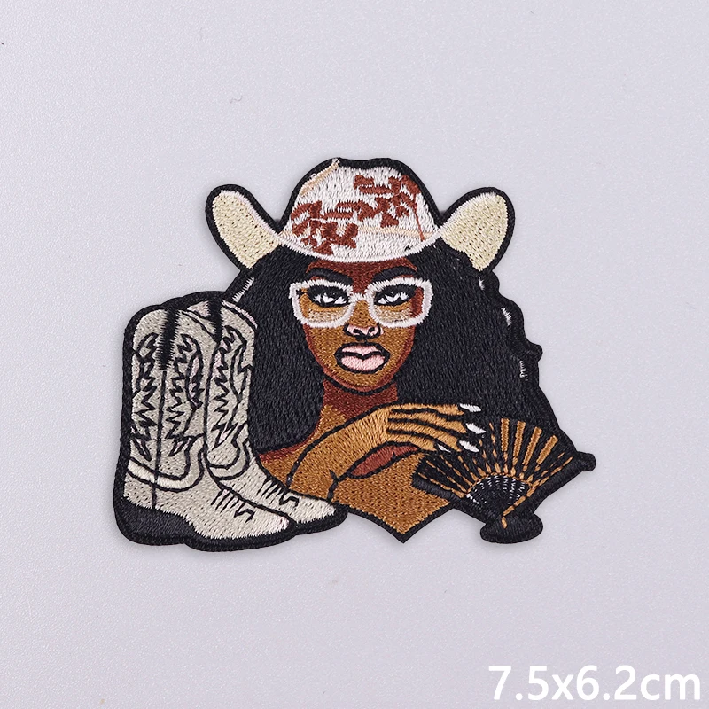 Parches para planchar con apliques de chica negra, pegatinas para ropa, parches bordados con letras de dibujos animados en ropa, insignias fusibles/coste DIY - imagen 2