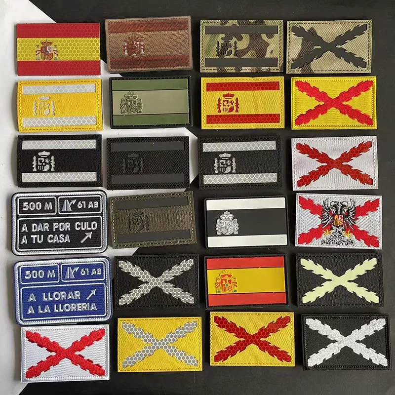 Parche reflectante infrarrojo bandera española, apliques de emblema de cruz burdeos bordados y parches de goma de PVC, insignia táctica militar - imagen 5