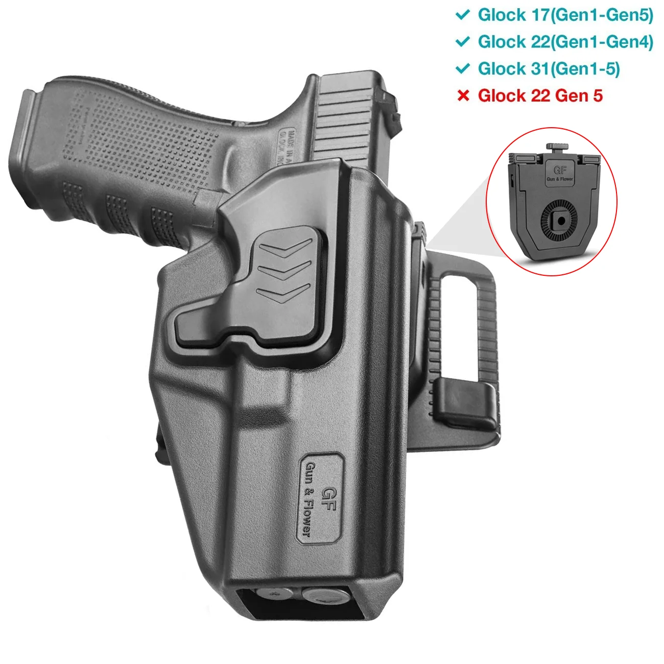 Para Glock G17,G22,G31, funda OWB, pretina exterior de retención de nivel II, dedo índice de desbloqueo, Clip giratorio para cinturón, mano derecha