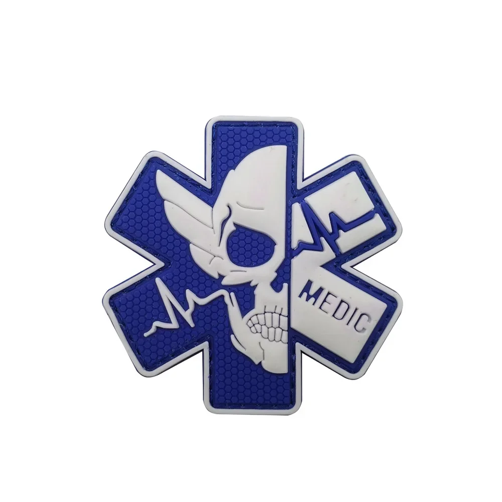 Parches militares tácticos de calavera de PVC, insignias decorativas paramédicas EMT Ir, bordado de Cruz médica reflectante - imagen 5