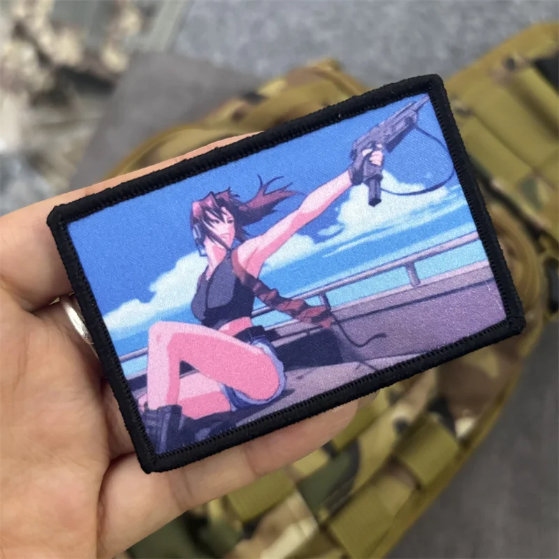 Parche táctico con estampado de Chica de Anime para ropa, insignias de moral, parches militares con gancho, pegatinas para mochila