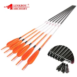 Linkboy tiro con arco flechas de carbono ID6.2mm columna 300-800 5 pulgadas pluma de pavo 75gr puntas flechas Nock para tiro con arco compuesto 12 Uds