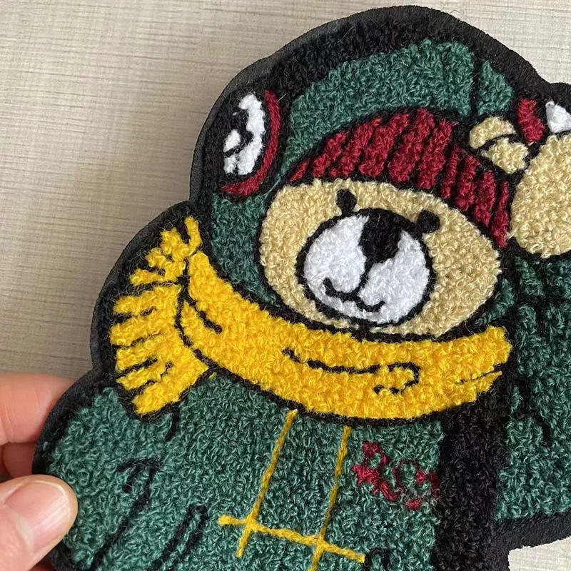 Parche de costura verde de oso de peluche grande de dibujos animados, apliques bordados de chenilla, insignias para coser, parches DIY para ropa, mochila para niños - imagen 5