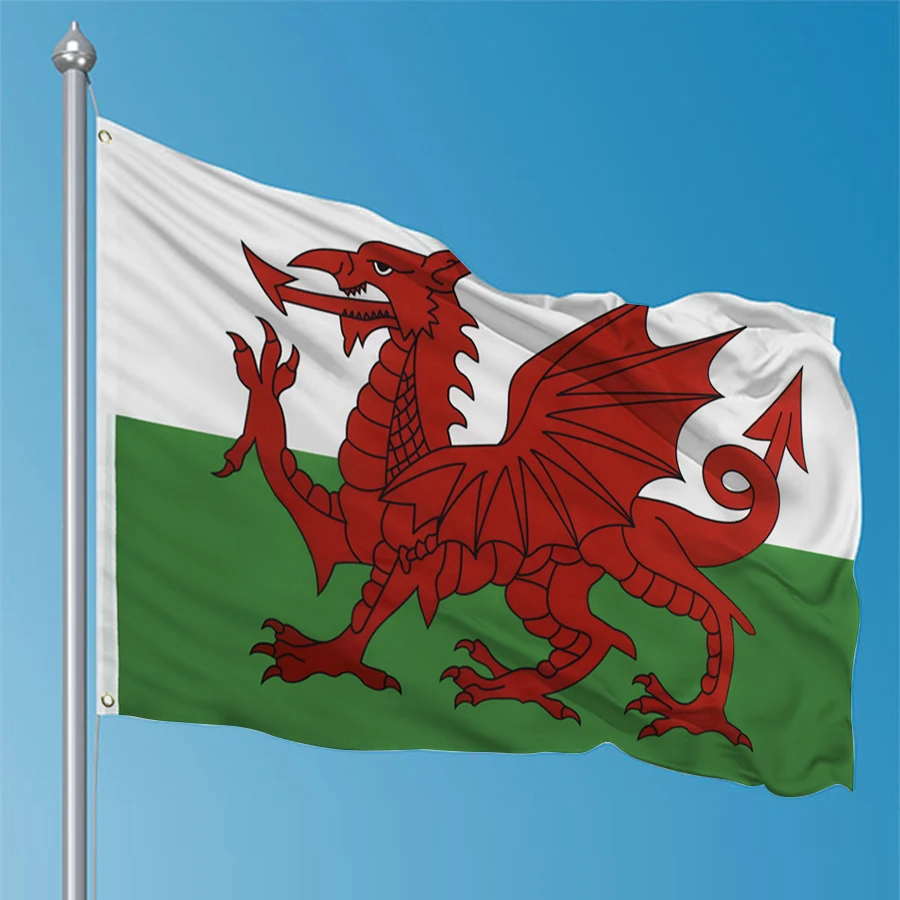 Bandera de Gales de 90x150cm, dragón rojo galés, banderas Cymru de Gales, decoración impresa de poliéster, tapiz de pancarta
