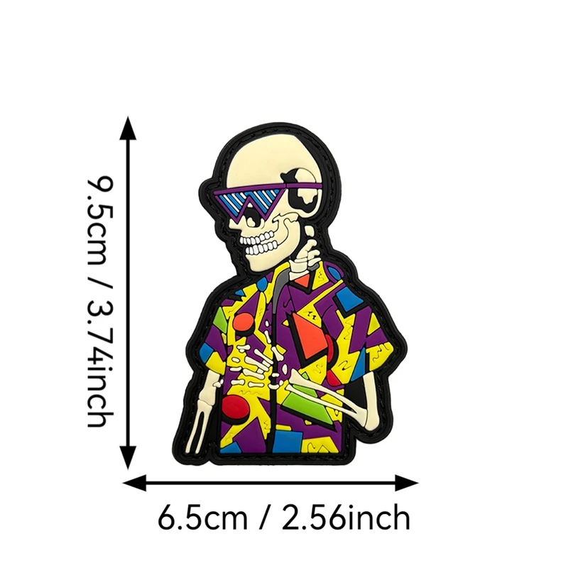 Parche luminoso de gancho y bucle de PVC con esqueleto de playa a la moda de Hip hop, parches de accesorios de ropa, insignia moral al aire libre, insignias tácticas