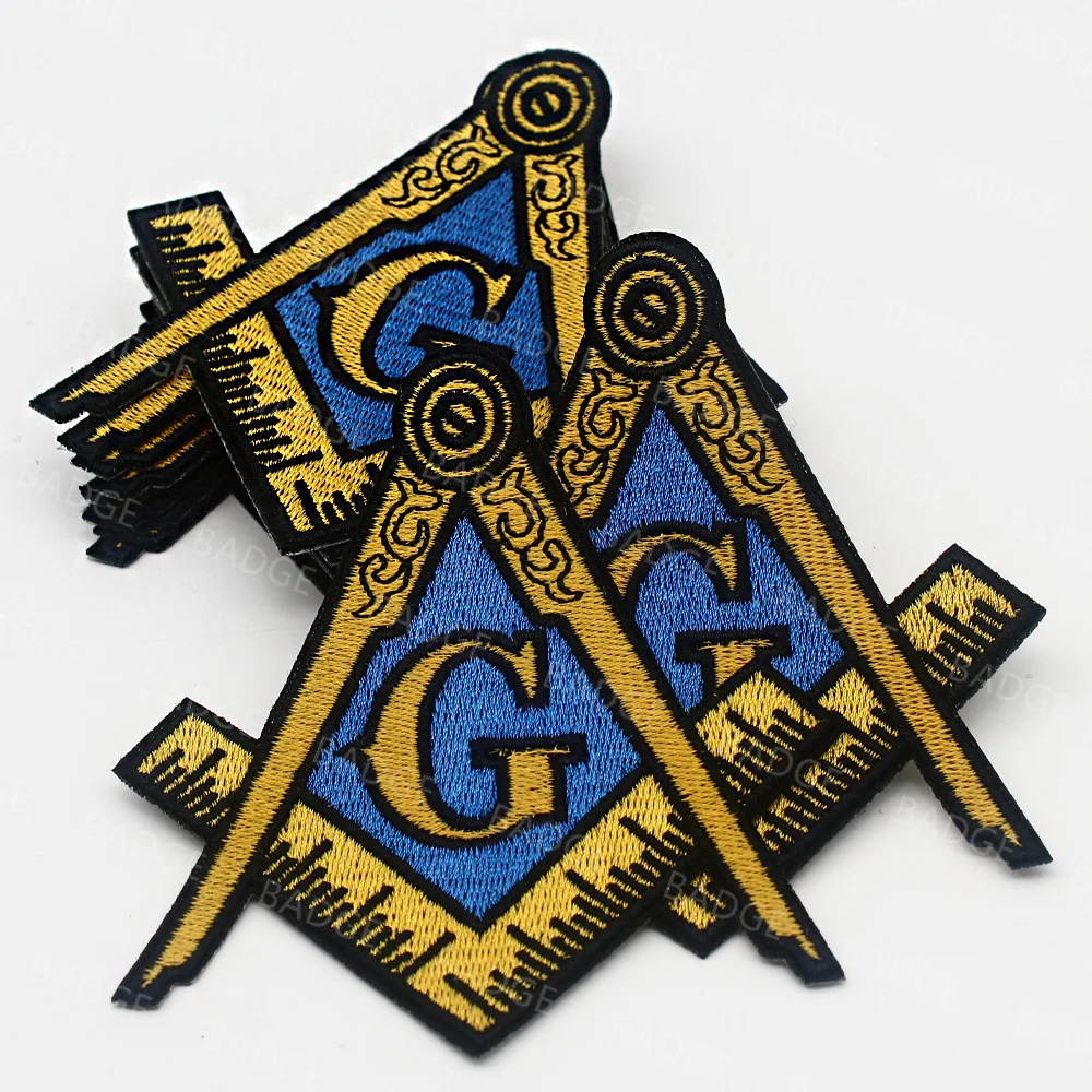 Parche bordado masónico cuadrado con brújula Mason, bandera Freemason, parches de insignia para coser para mochilas, sombreros, bolsas, chaqueta vaquera - imagen 3