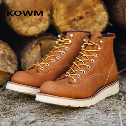 KOWM Botas de senderismo piel de vaca Goodyear costura doble