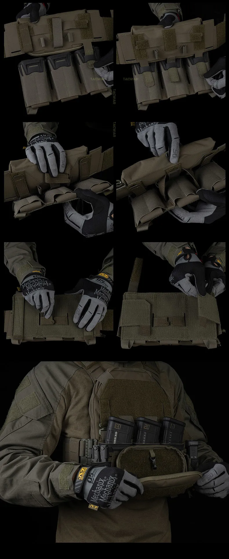 Uso de la bolsa administradora con material de airsoft y acceso a bolsillos