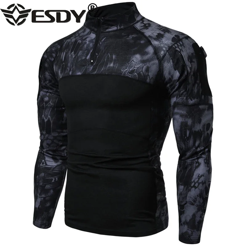 Uniforme militar de estilo estadounidense para hombre, camiseta de manga larga de camuflaje táctico para senderismo, camisetas ajustadas de algodón para hombre al aire libre - imagen 2