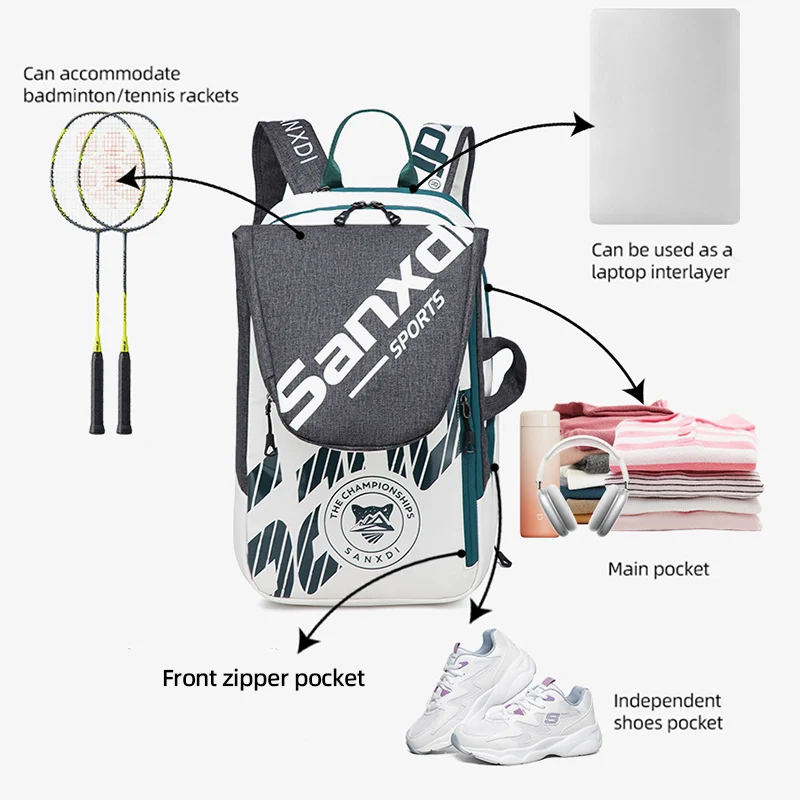 Mochila plegable para paletas de tenis para hombre, bolsa para raqueta de bádminton y Squash con zapatos, bolso de Racquetball, bolsa de entrenamiento para deportes al aire libre - imagen 4