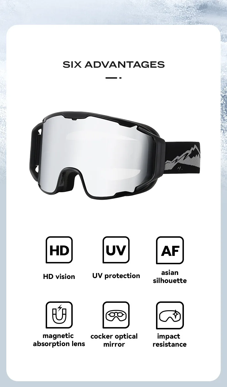 Vista frontal de las gafas para nieve