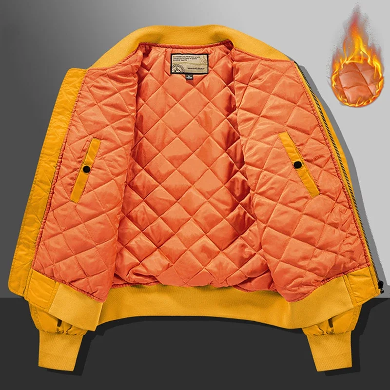 Chaqueta de piloto gruesa y cálida para hombre, cuello levantado, bordado Vintage, uniforme de béisbol informal y suelto, moda de invierno - imagen 5