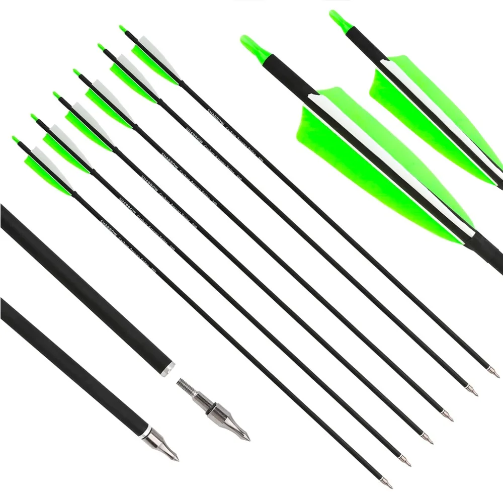6/12 Uds tiro con arco profesional flecha de carbono Spine500 pavo 4 pulgadas pluma de flecha 100 punta de flecha de acero de grano práctica de tiro de caza