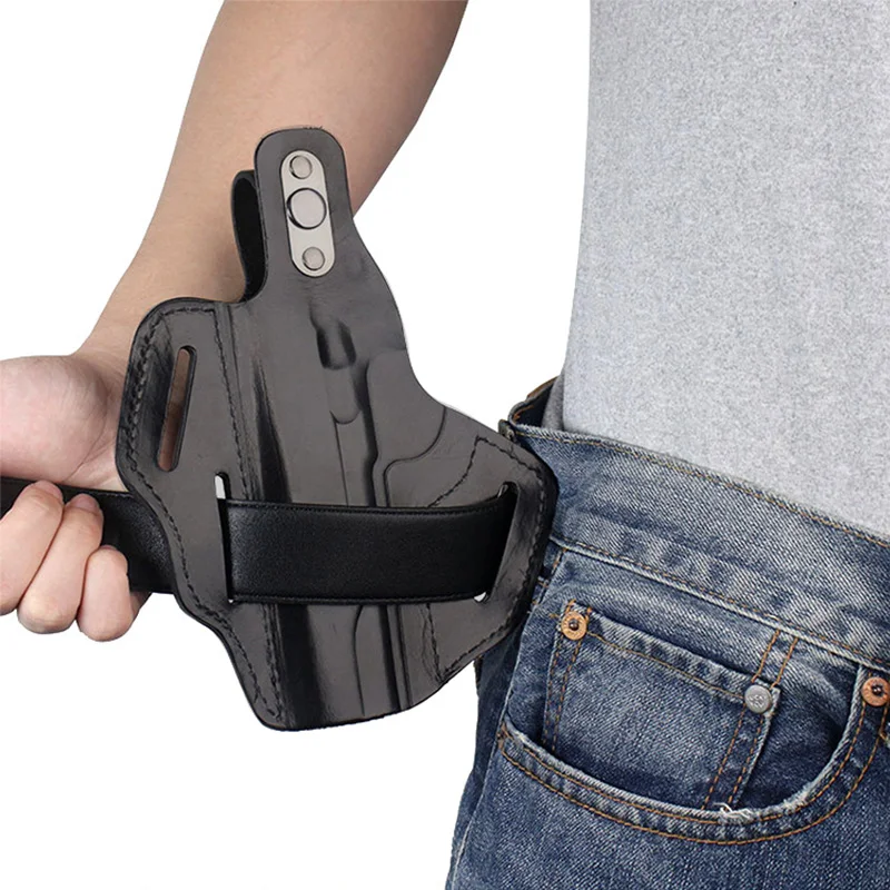 Funda militar de cuero de vaca para pistola M1911, funda de pistola, bolsa de pistola de tracción rápida, accesorios para Airsoft de caza - imagen 3