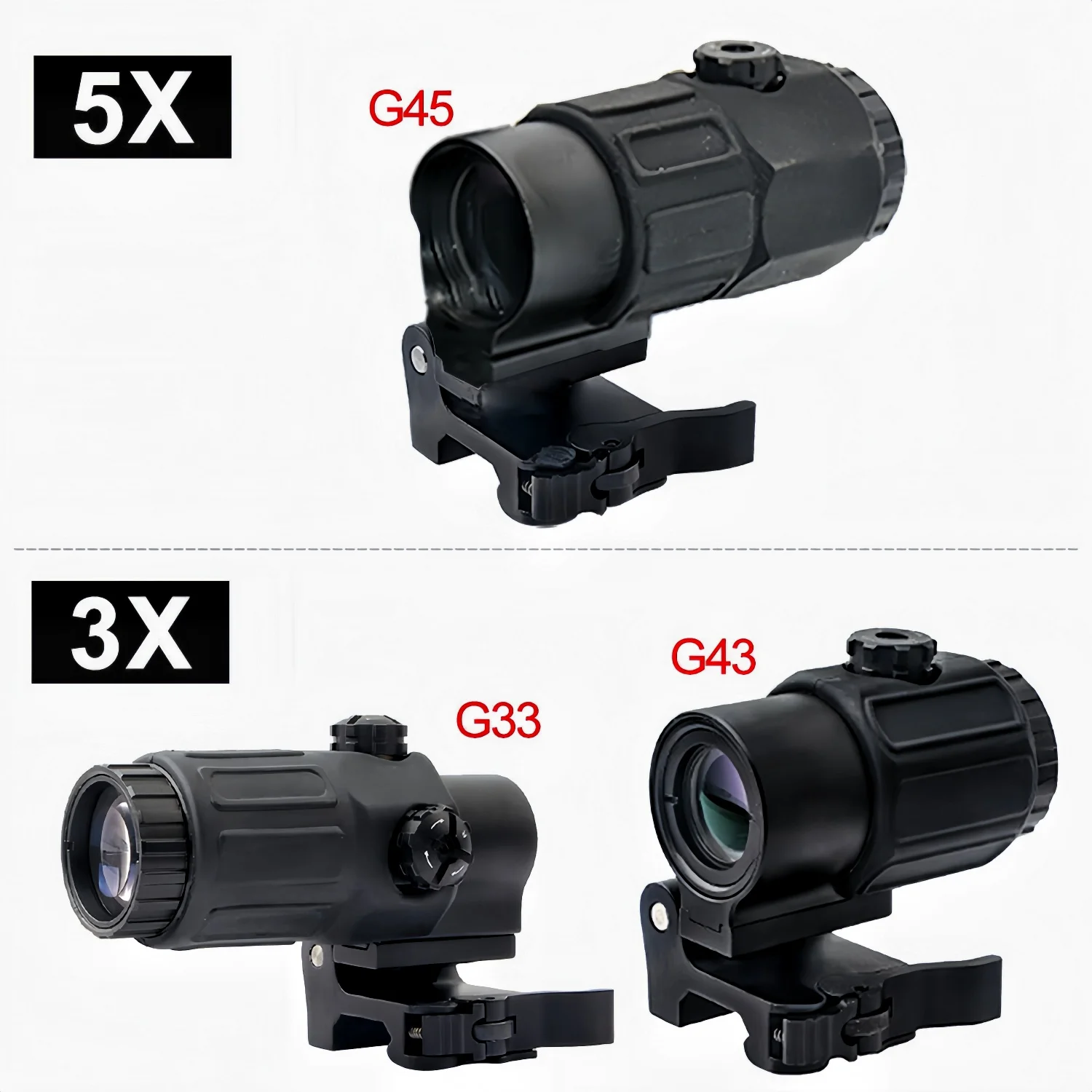 Mira de punto verde rojo 558 + lupa G33/G43/G45 alcance 3X/5X con interruptor a QD lateral | Montaje en riel de 20 mm sin batería - imagen 4