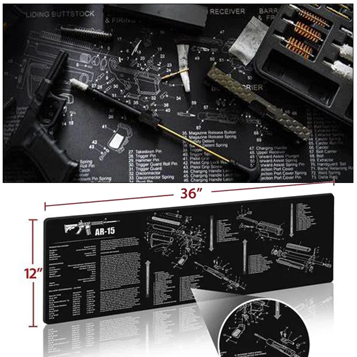 Alfombrilla de goma para limpieza de armas AR15 AK47 Remington 870 GLOCK alfombrilla para ratón piezas diagrama CZ-75 P220 P226 P229 P320 P365 1911 - imagen 4