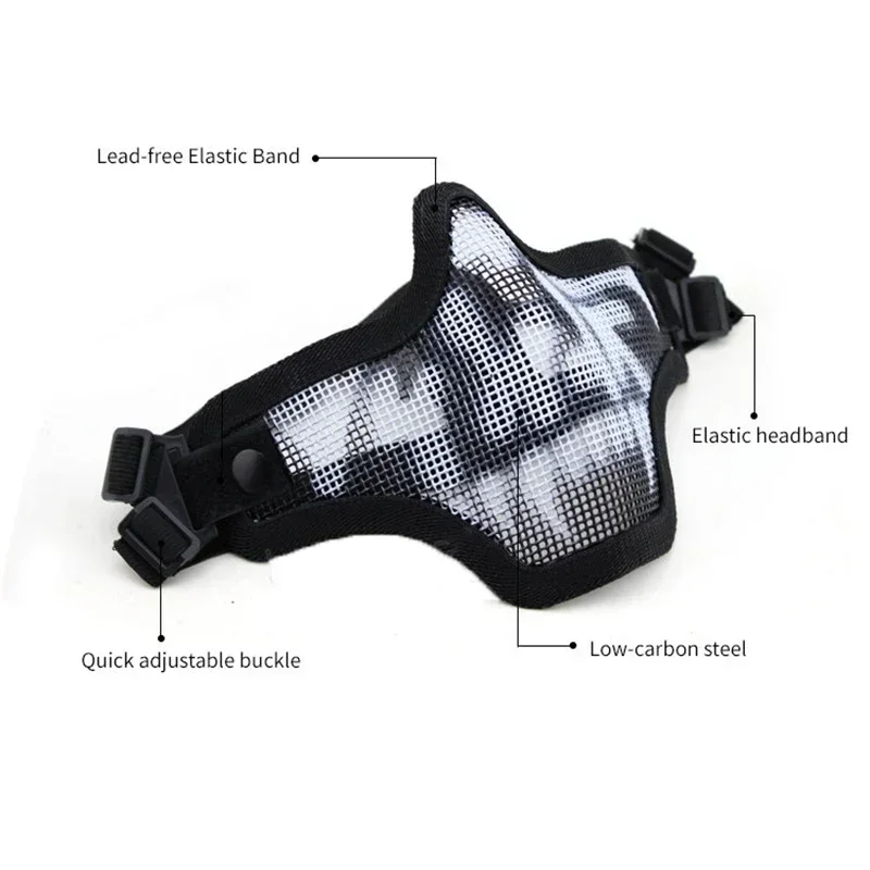 ERQYGRA-mascarilla táctica de media cara V1, doble banda, Airsoft, malla de acero bajo en carbono, CS, protección para tiro, deportes, accesorios de Paintball - imagen 3