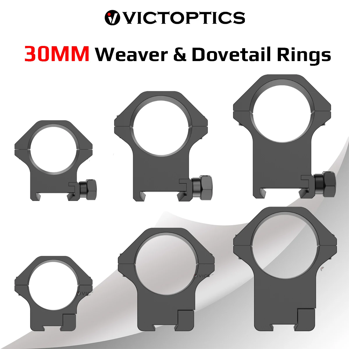 Victoptics anillas de montaje para visor de 30 mm, perfil bajo, medio y alto, para riel Weaver/Dovetail, aleación de aluminio 6063-T6, para mira telescópica de rifle