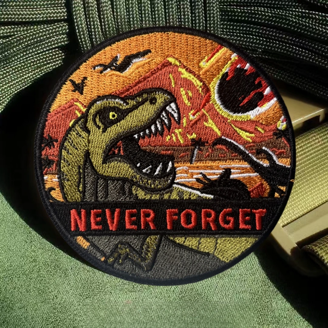 Parches bordados de gancho y bucle "Dinosaur Never Forget" para ropa, mochila, pegatina, parche táctico de moral, brazalete militar - imagen 5