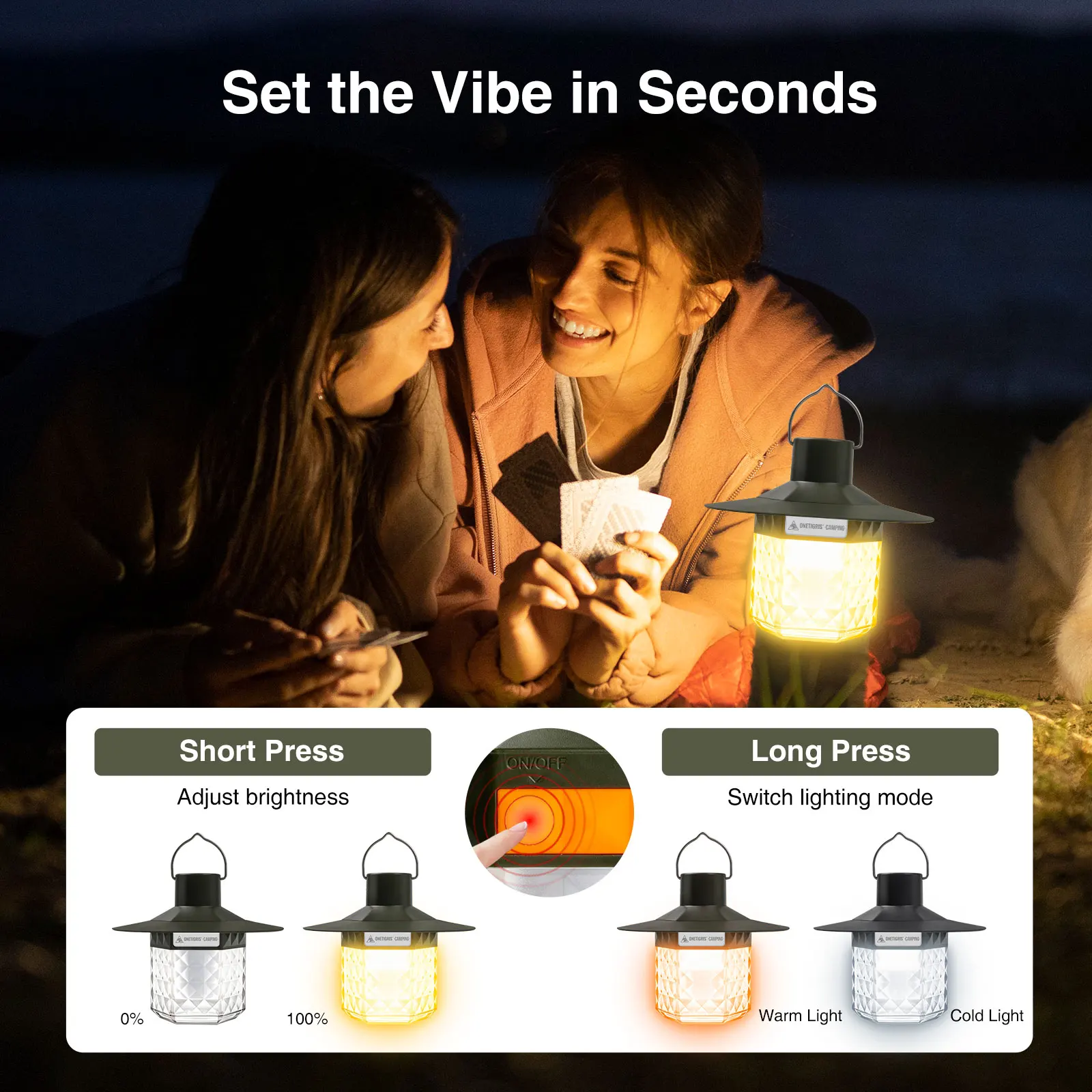 Onetigris-linterna de Camping recargable por USB, luces de atenuación continua, portátil, resistente al agua, para pesca, senderismo, iluminación de emergencia - imagen 2