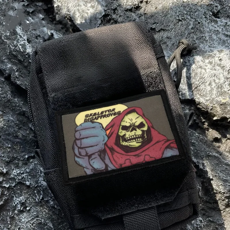 Skeletor-Parche táctico bordado, parches de gancho y bucle, bandera militar de EE. UU., insignia de moral de Calavera, pegatinas de mochila de combate - imagen 3